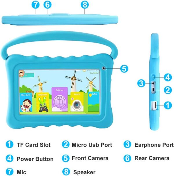 Kids Tablet 7 inch Toddler Tablet for Kids Edition Tablet with WiFi Dual Camera Children’s Tablet for Toddlers 32GB Android with Parental Controls Shockproof Case Tablet for kids ages 3-14(Blue） - Image 5