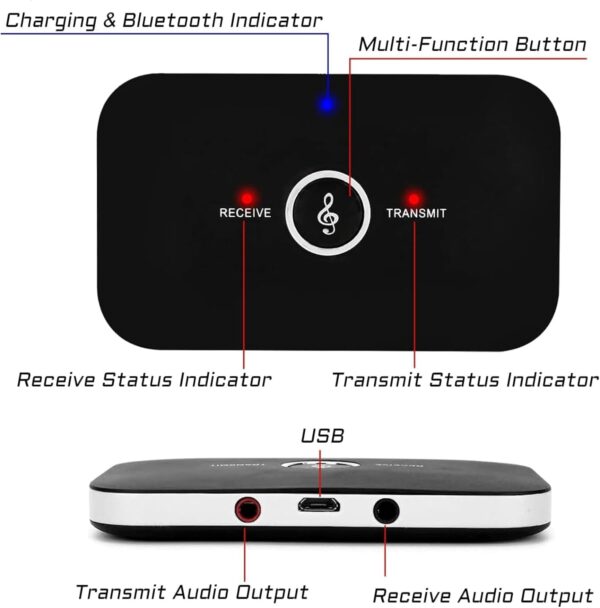 Bluetooth 5.0 Transmitter Receiver, 2-in-1 Wireless Aux Bluetooth Adapter for Stereo Receiver, with Aux 3.5mm R/L Cable for Home Stereo/Speakers/Headphones/TV/BT Headphones - Image 4