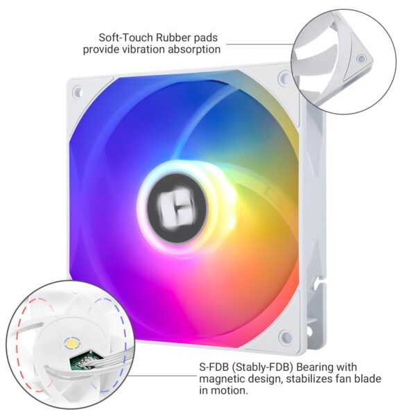 Thermalright TL-C12RW-S V2 CPU Fan 120mm ARGB Case Cooler Fan, 4pin PWM Connector Silent Computer Fan with S-FDB Bearing Included,up to 1500RPM Cooling Fan(White ARGB) - Image 4