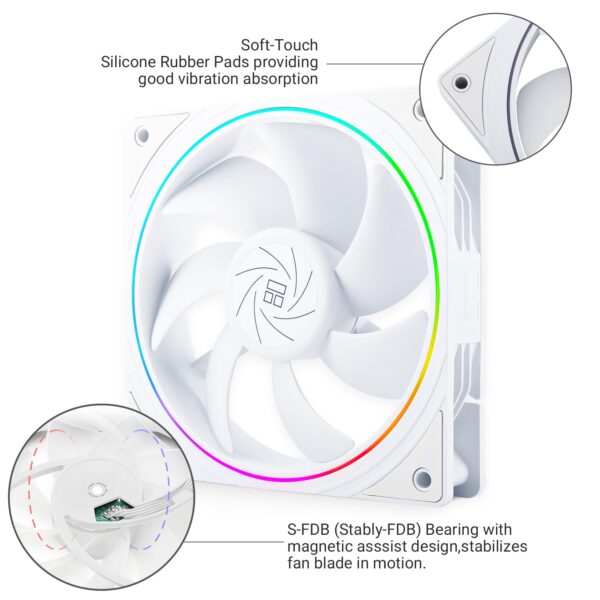 Thermalright TL-S12W X3 CPU Fan 120mm Case Cooler Fan Comes with ARGB Lighting Effect,PC PWM Silent Computer Fan with 1500RPM Speed, CPU Cooling Fan White（3-Pack） - Image 4