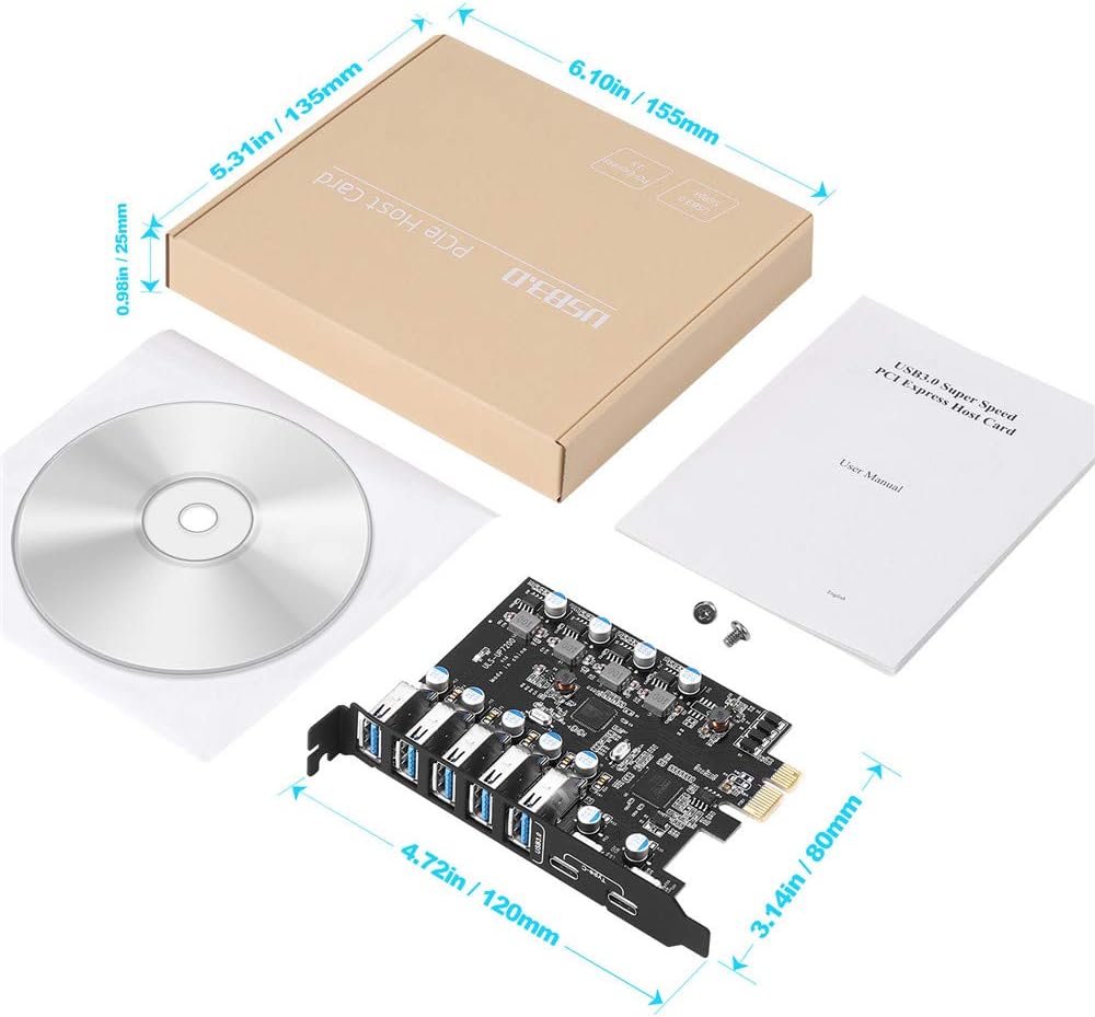 PCI-E to USB 3.0 7-Port(2X USB-C - 5X USB-A) Expansion Card,PCI Express USB Add in Card, Internal USB3 Hub Converter for Desktop PC Host Card Support Windows 10/8/7/XP and MAC OS 10.8.2 Above - Image 7