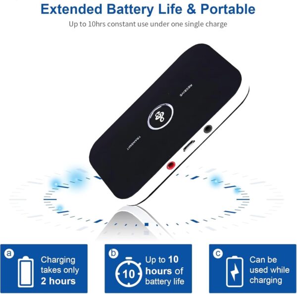 Bluetooth 5.0 Transmitter Receiver, 2-in-1 Wireless Aux Bluetooth Adapter for Stereo Receiver, with Aux 3.5mm R/L Cable for Home Stereo/Speakers/Headphones/TV/BT Headphones - Image 5
