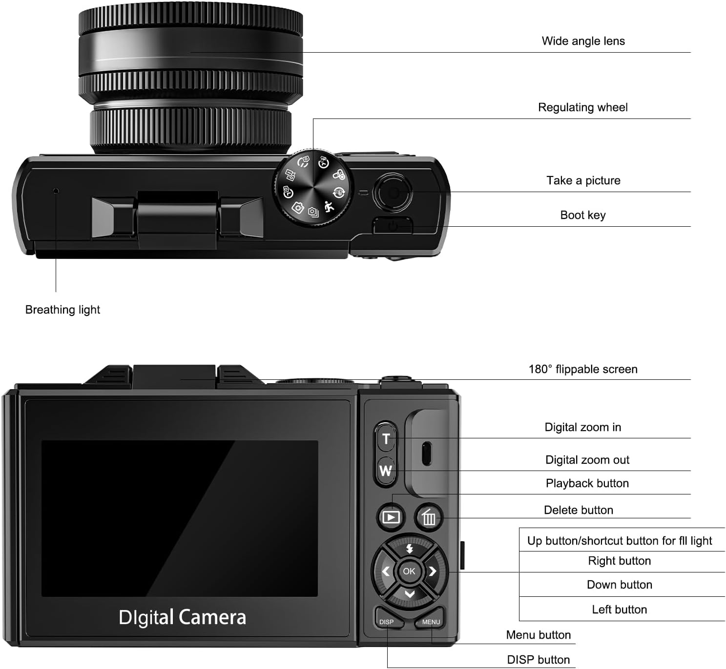 4K Digital Camera for Photography, WiFi Autofocus 64MP Vlogging Camera for YouTube with Super Wide-Angle & Macro Lens, 3" 180° Flip Screen, Video Compact Travel Camera for Beginner, Black - Image 9