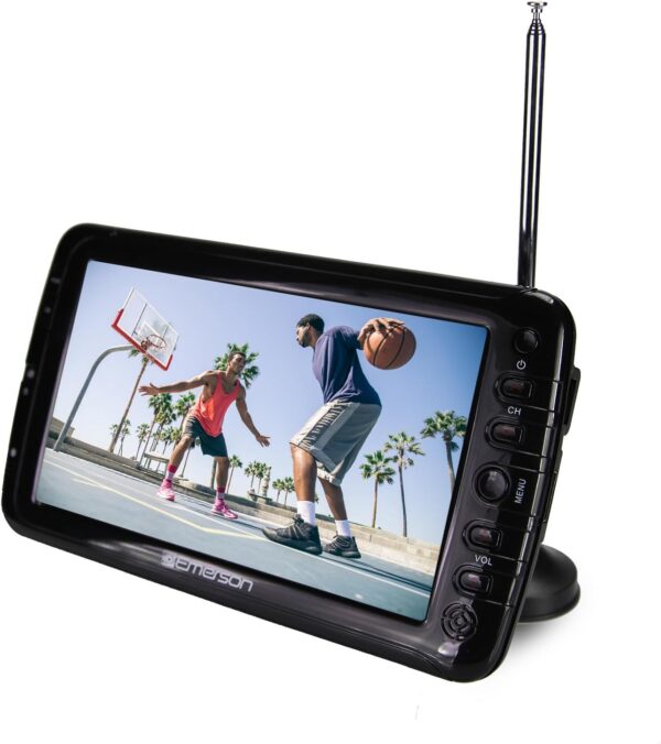 Emerson ET-7000 7" Portable Handheld Digital TV with Built-in Rechargeable Battery, HD Display, Multimedia Playback, USB/SD Card Support, and AC/DC Adapter | Compact TV for Home or Travel