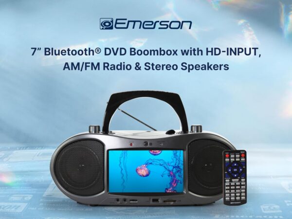 Emerson EDL-2560H Bluetooth DVD Boombox Multimedia Player, Portable Entertainment with 7'' LCD Screen, Digital TV Tuner, Bluetooth Streaming, CD/MP3 Player, AM/FM Radio, USB/SD Playback, Twin Speakers - Image 2