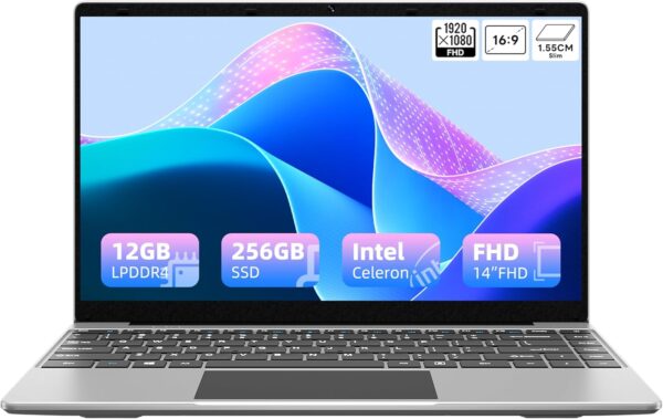 jumper Laptop, 12GB LPDDR4 256GB SSD, Laptop Computer with FHD 1920x1080 Display, Quad Core Celeron CPU, 35.52WH Battery, 2.4G+5G WiFi, BT4.0, 2 Speakers，Portable Laptops 14 Inch.