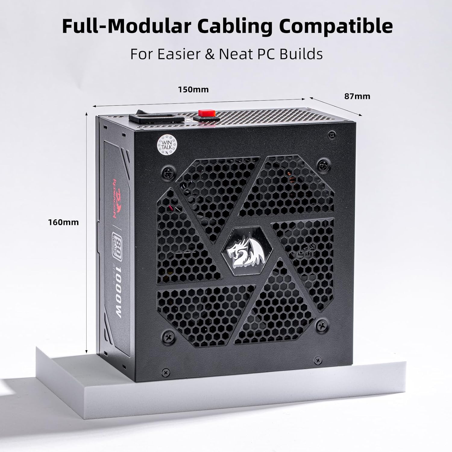 Redragon PSU017 80+ Platinum 1000 Watt ATX 3.0 & PCIe 5.0 Fully Modular Gaming Power Supply, 80 Plus Certified, 100% Japanese Capacitors & Low Noise Smart-ECO Fan, Fully Modular w/12VHPWR Cable - Image 6