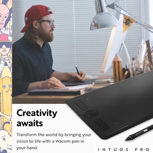 Wacom Intuos Pro Medium Bluetooth Graphics Drawing Tablet, 8 Customizable ExpressKeys, 8192 Pressure Sensitive Pro Pen 2 Included, Compatible with Mac OS and Windows,Black - Image 2
