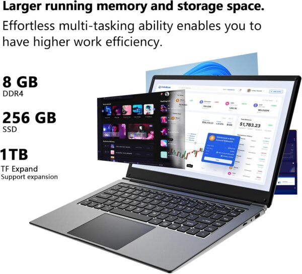 Morostron Laptop 16-inch 8GB DDR 256GB SSD Portable Laptop,Expandable to 1TB Pentium Quad-core CPU up to2.6 GHz 9000mAh Battery Mini HDMI Interface USB3.0 Interface Dual-Band WiFi Webcam Slim laptops - Image 3