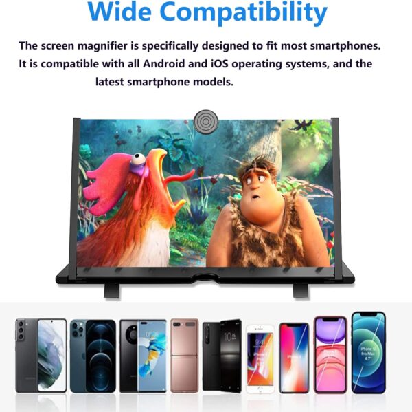 20" Screen Magnifier for Cell Phone,Mobile Phone 3D Magnifier, Screen Expanders for Movies, Videos, and Gaming, Foldable Phone Stand with Screen Amplifier Compatible with All Smartphones(Black) - Image 3