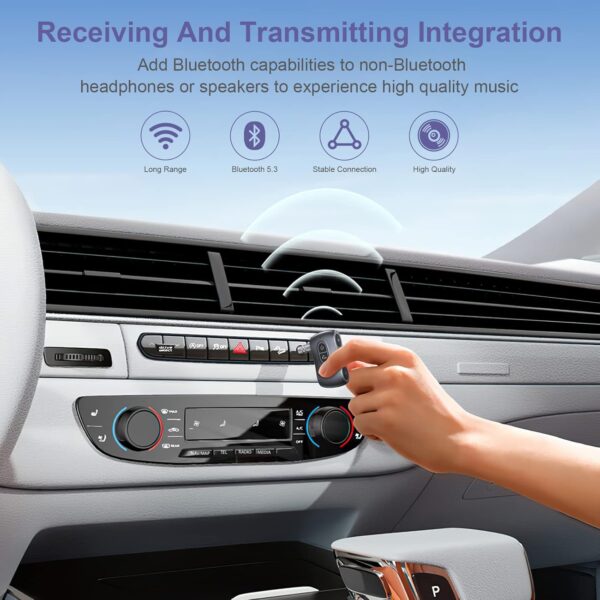 Aux Bluetooth Adpater for Car, Bluetooth 5.3 Transmitter Receiver Noise Cancelling, Portable 3.5mm Aux Bluetooth Adapter Hands-Free Call, Low Latency, for Car Home Stereo/TV/Headphones/Speaker - Image 2