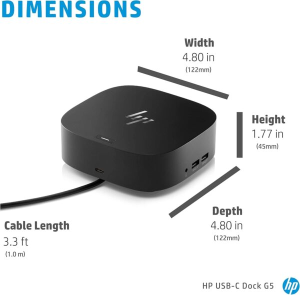 HP USB-C Dock G5-11 in 1 Adapter for Both USB-C and Thunderbolt-Enabled Laptops, PCs, & Notebooks - Single Cable for Charging, Networking, or Data Transfers - Great for Secure & Remote Management - Image 5