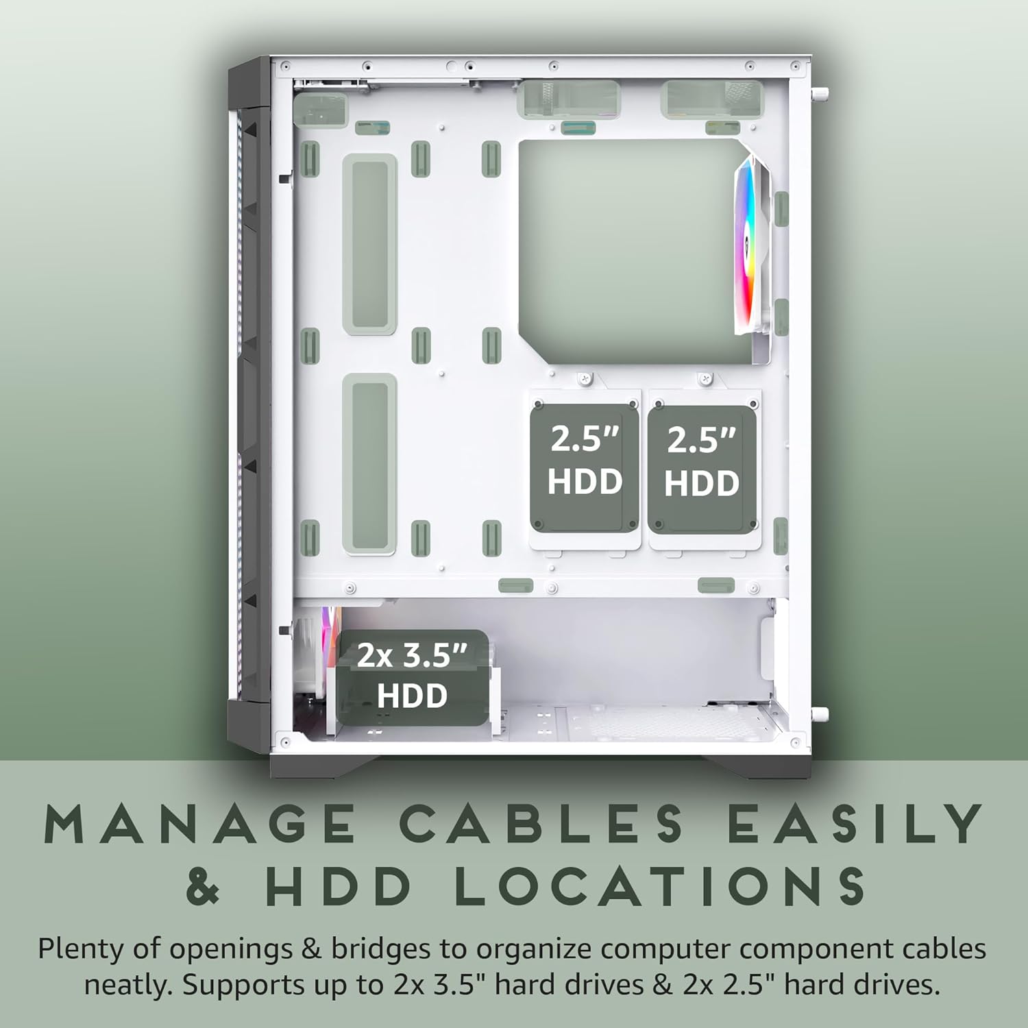 Apevia Hydra-WH Hydra Mid Tower Gaming PC Case w/ 6X 120mm ARGB Fans, 366 RGB Light Modes, High Performance Breathable Airflow Mesh Front Panel, Tempered Glass Side Panel, 1X USB3.0, 2X USB2.0, - Image 7