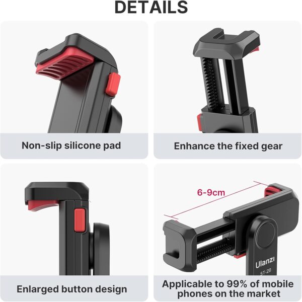 ULANZI Phone Tripod Mount ST-06S, New Universal Smartphone Mount Adapter with 2 Cold Shoe, 360° Rotates Adjustable Cell Phone Clip Clamp Holder, Compatible with iPhone, Samsung Galaxy and All Phones - Image 5