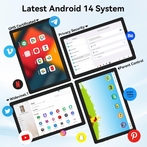 Tablet, Android Tablet, 16GB RAM 128GB ROM 1TB Expansion, 8-Core Processor, Android 14 Tablet 11 inch 1280x800 FHD Touch Screen, Widevine L1, Dynamic Halo, Dual Camera, WiFi6,BT5.3, 6800mAh Battery - Image 5