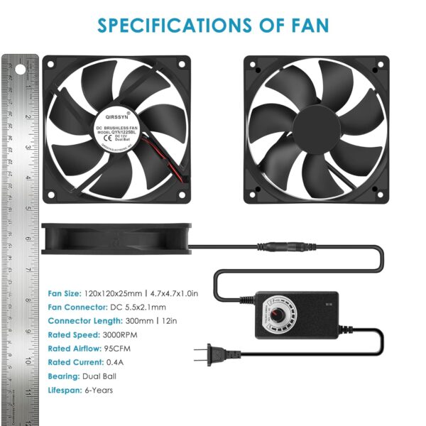 120mm AC Powered Fan with Vriable Speed Controller, AC 110V to 220V Vriable Speed Fan for Receiver Amplifier DVR PlayStation Component Cooling - Image 2