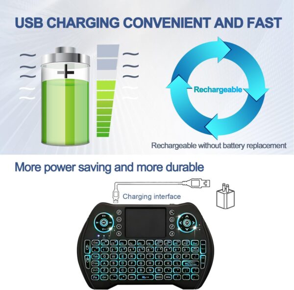 EASYTONE Backlit Mini Wireless Keyboard with Touchpad Mouse Combo Remote Control with Rechargeable Li-ion Battery and Multimedia Keys for Android TV Box HTPC PS3 Smart TV PC X-Box Linux Windows MacOS - Image 6