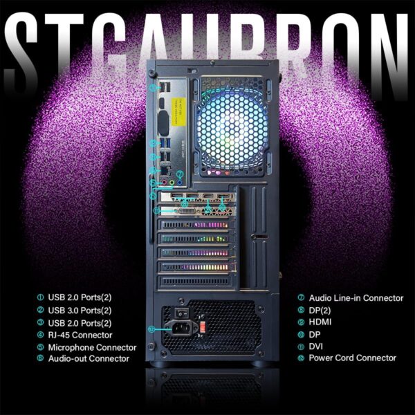 STGAubron Gaming PC Desktop Computer, Intel Core I7 up to 3.9 GHz, Radeon RX 580 8G, 16G RAM, 512G SSD, WiFi, Bluetooth 5.0, RGB Fan x6, RGB BT Sound Bar, Windows 10 Home - Image 7