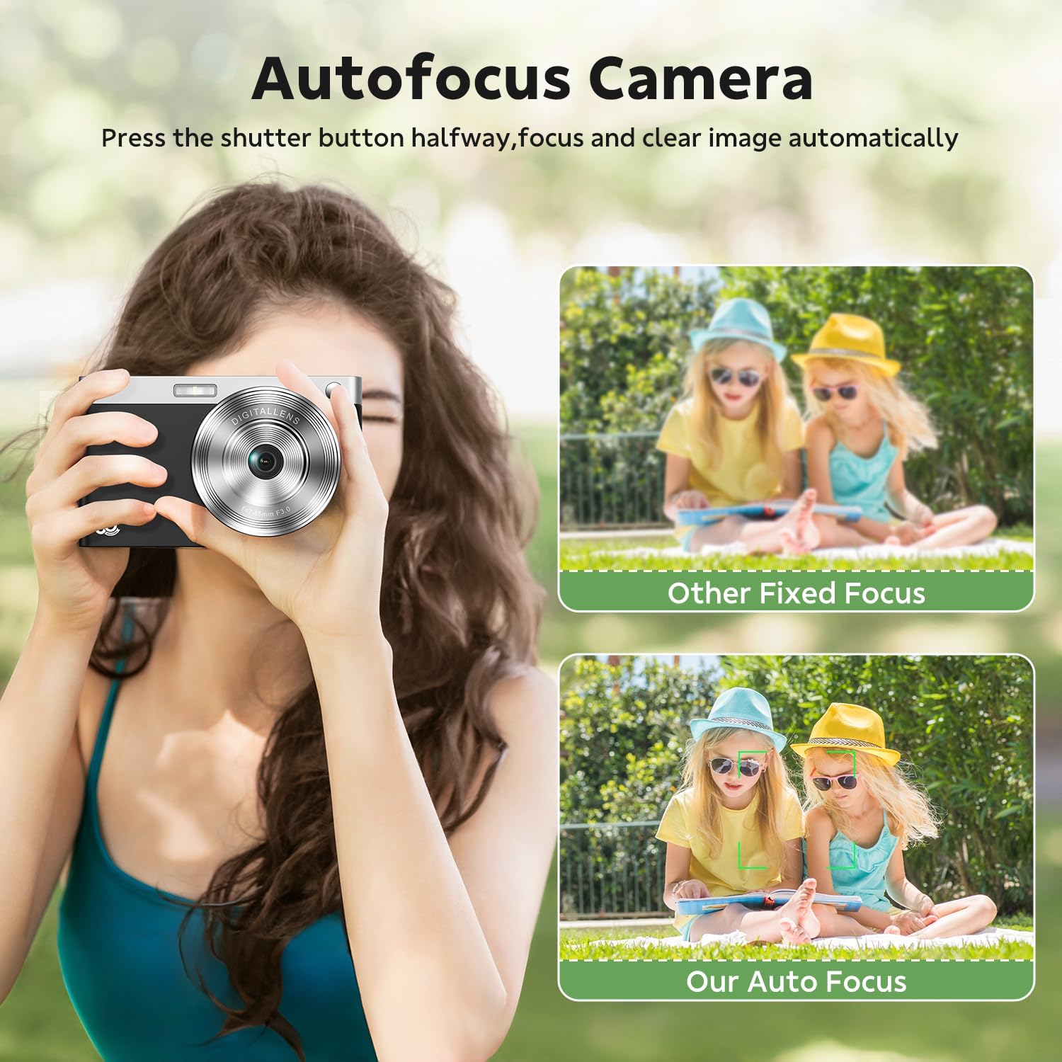 Digital Camera, FHD 1080P Kids Camera Autofocus 50MP Point and Shoot Digital Cameras with 32GB SD Card, 16X Zoom Anti Shake, Two Batteries, Lanyard, Compact Small Camera for Kids Boys Girls Black - Image 2