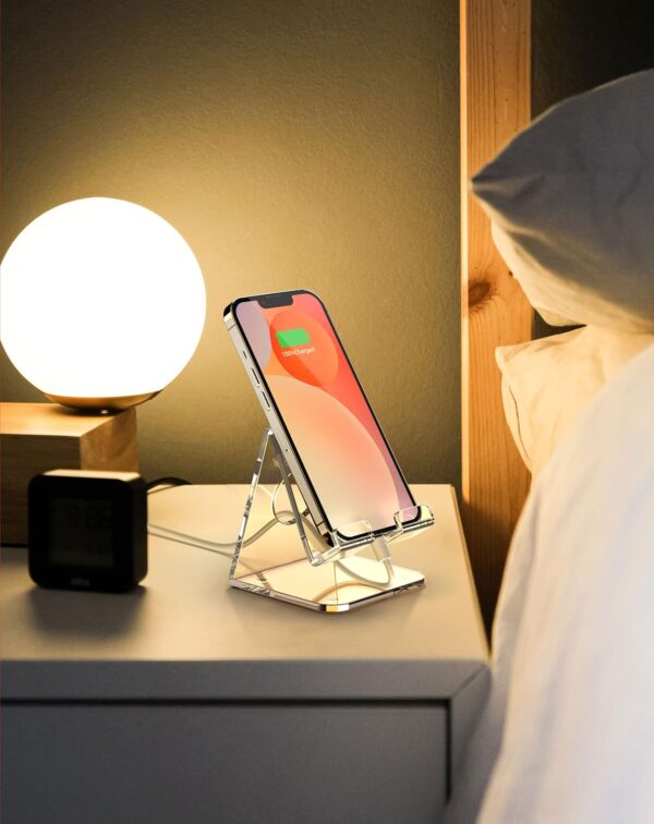 TOPGO Acrylic Cell Phone Stand, Clear Phone Holder for Office Desk, Vanity, Kitchen, Bedside Table, Compatible with iPhone/Smartphones/iPad/Switch/Kindle, Office Desk Accessories, Desk Organization - Image 6