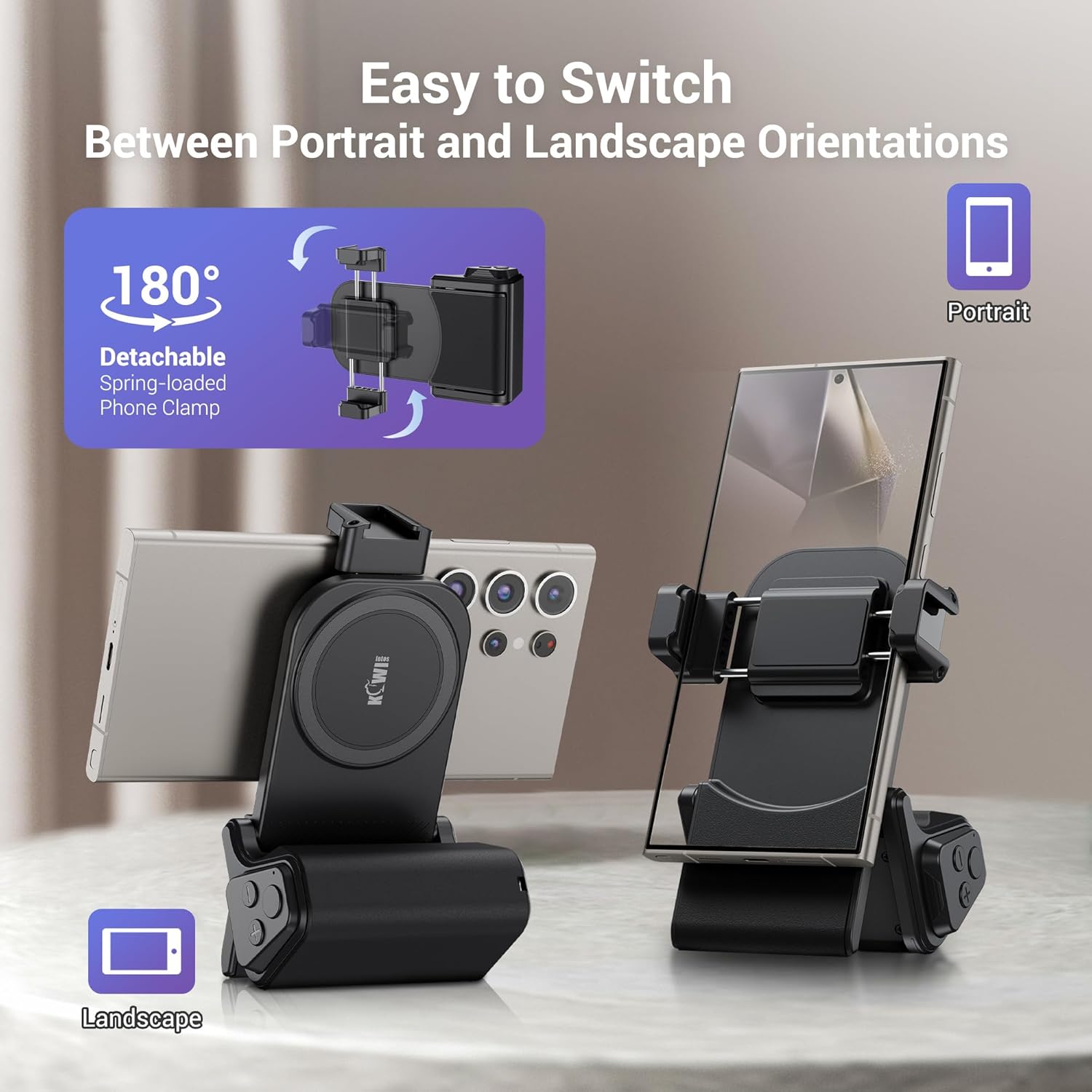 KIWIFOTOS Universal Phone Camera Grip Android Zoomable Phone Tripod Mount with Remote Control & Cold Shoe Adapter for iPhone 16 Samsung Travel Selfie Vlog Video Shooting Camera Grip (Black) - Image 6