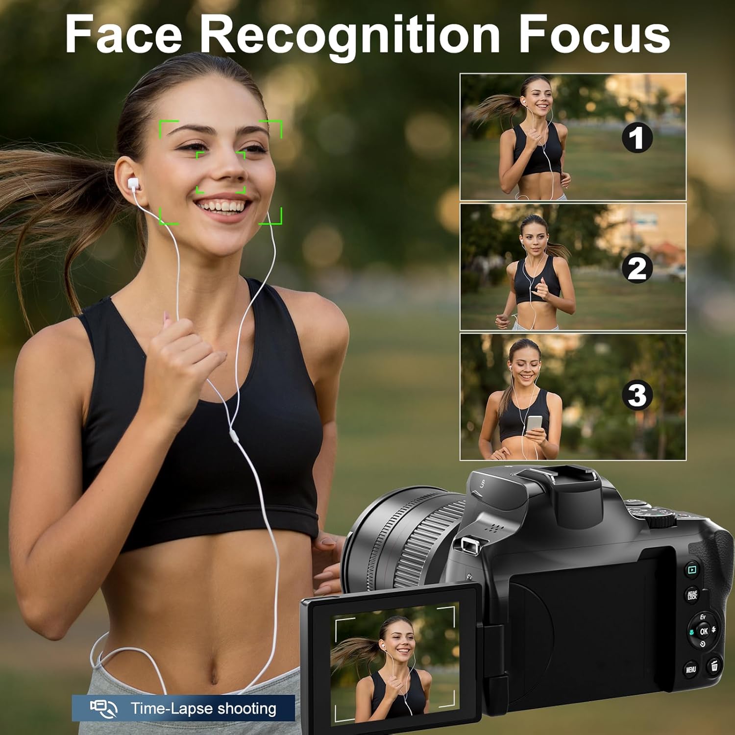 64MP Digital Camera for Photography,12 x Optical Zoom Bridge Cameras with Macro,4K vlogging Camera for YouTube,Auto Focus,Camera Straps,2 battries and 32 SD Card - Image 7