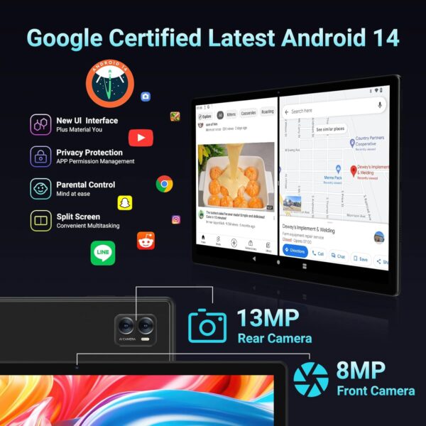 Tablet 14 inch Ultra Big Android 14 Tablets, 256GB Storage(Expand to 1TB),36GB(12+24) RAM, 11580 mAh Battery 18W PD Fast Charger, 8 Core 2.0gHz CPU,4 Speakers, 5G WiFi with Case-Black - Image 4
