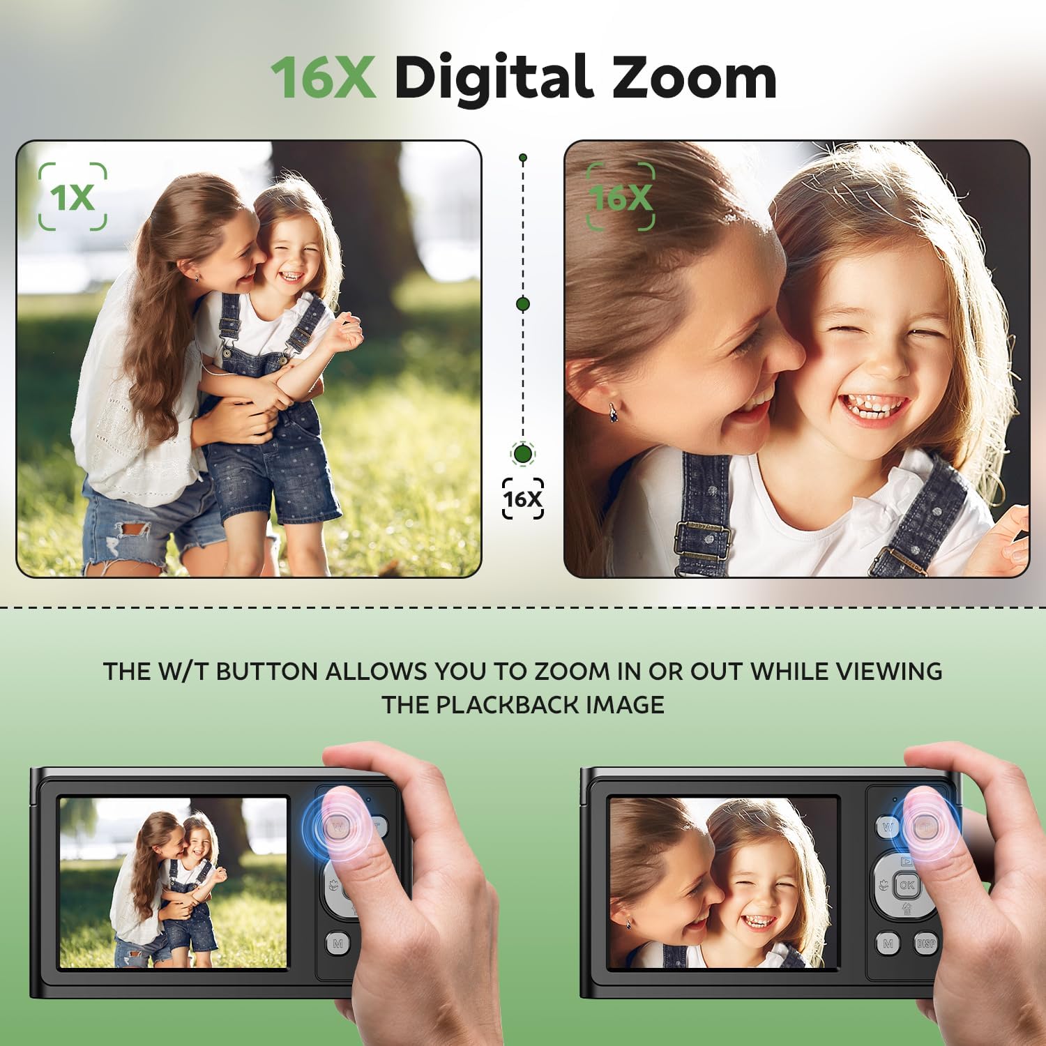 Digital Camera, FHD 1080P Kids Camera Autofocus 50MP Point and Shoot Digital Cameras with 32GB SD Card, 16X Zoom Anti Shake, Two Batteries, Lanyard, Compact Small Camera for Kids Boys Girls Black - Image 5