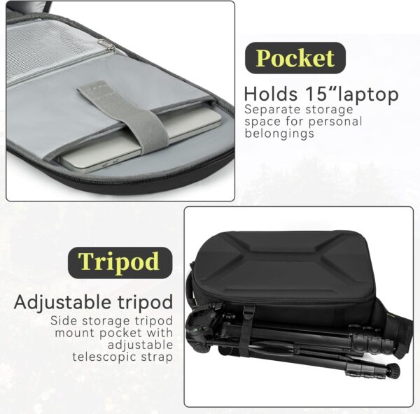 TORIBIO Hardshell Camera Backpack, DSLR/SLR/Mirrorless Photography Camera Bag, Waterproof Camera Case with Tripod Holder & Laptop Compartment Compatible with Canon/Nikon/Sony, Black - Image 4