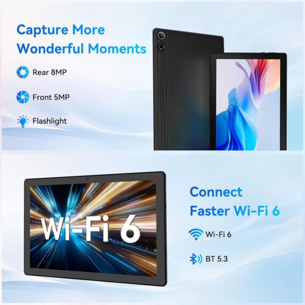 Tablet, Android Tablet, 16GB RAM 128GB ROM 1TB Expansion, 8-Core Processor, Android 14 Tablet 11 inch 1280x800 FHD Touch Screen, Widevine L1, Dynamic Halo, Dual Camera, WiFi6,BT5.3, 6800mAh Battery - Image 8