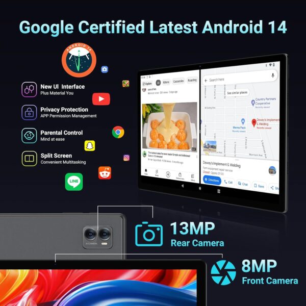 Tablet 14 inch Ultra Big Android 14 Tablets, 256GB Storage(Expand to 1TB),36GB(12+24) RAM, 11580 mAh Battery 18W PD Fast Charger, 8 Core 2.0gHz CPU,4 Speakers, 5G WiFi with Case-Gray - Image 4