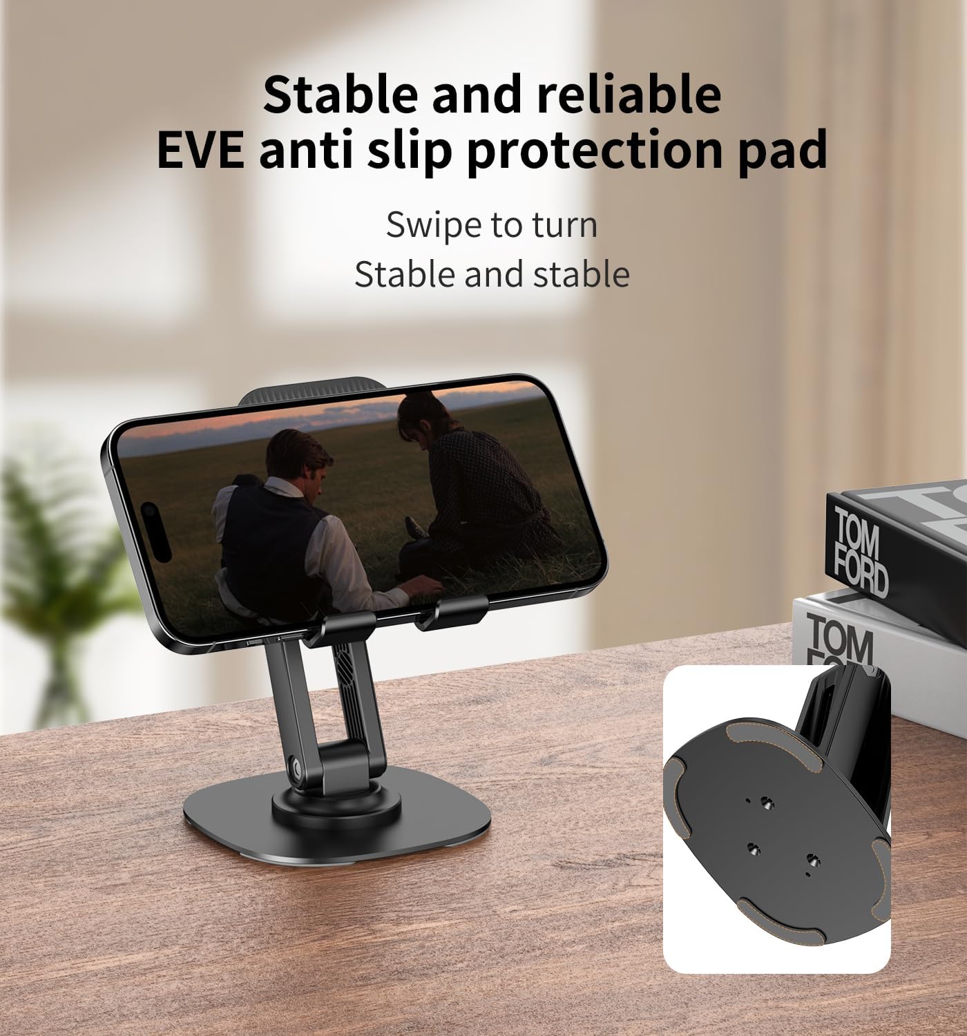 360° Cell Phone Stand for Desk, Cell iPhone Holder for Desk Foldable Office Desk Phone Stand for Video Recording Adjustable Travel Phone Mobile Stand for All Smartphones,iPhone,iPad,Switch(K69-Black) - Image 3