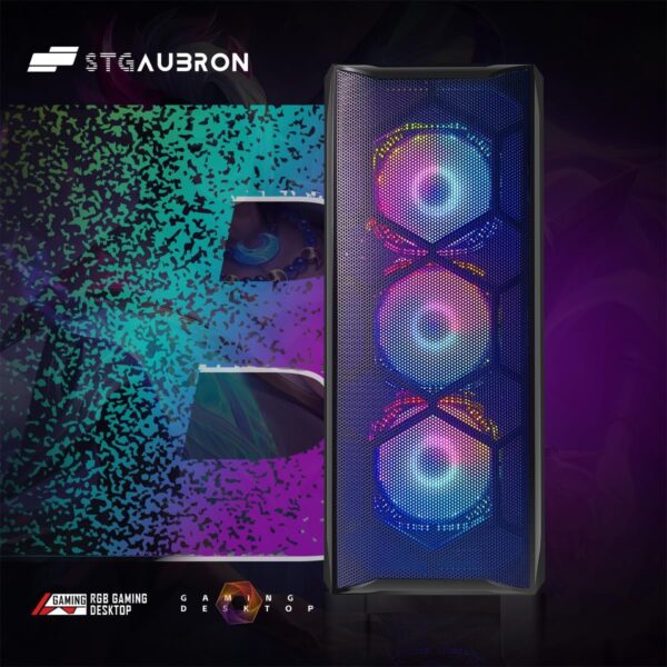 STGAubron Gaming PC Desktop Computer, Intel Core I7 up to 3.9 GHz, Radeon RX 580 8G, 16G RAM, 512G SSD, WiFi, Bluetooth 5.0, RGB Fan x6, RGB BT Sound Bar, Windows 10 Home - Image 3