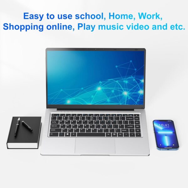 Laptop Computer, 14.1" Dual-Core Cerelon N4000 6GB RAM 128GB SSD Portable Laptop, 1366x768 IPS Display Fanless Design Laptop, WiFi 2.4/5G, Bluetooth 5.0, USB 3.0, Mini HDMI, Include USB-C Hub - Image 9