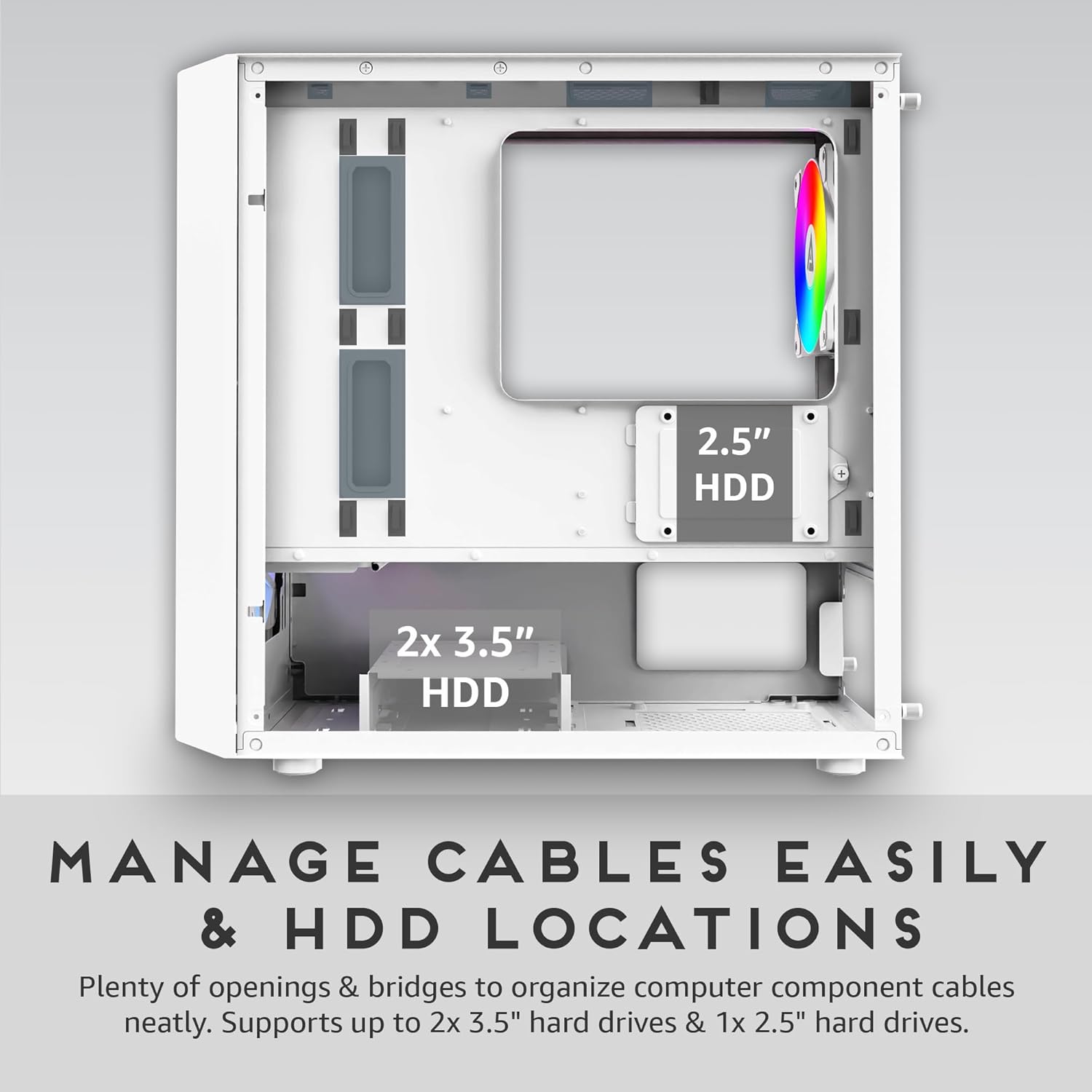 Apevia PHENOM-WH Phenom Micro ATX Gaming PC Case w/ 3x 120mm ARGB Fans, 366 RGB Light Modes, 2x Tempered Glass Panels, Front Panel Airflow Vents, Magnetic Dust Filters, 2x USB3.0, HD Audio Port, White - Image 7