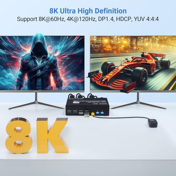 8K@60Hz KVM Switch 2 Monitors 2 Computers 4K@120Hz USB 3.0 Dual Monitor KVM for 2 PC Share 2 Monitor and 1 Set of Keyboard Mouse Printer (Dual Monitor DP DP) - Image 4
