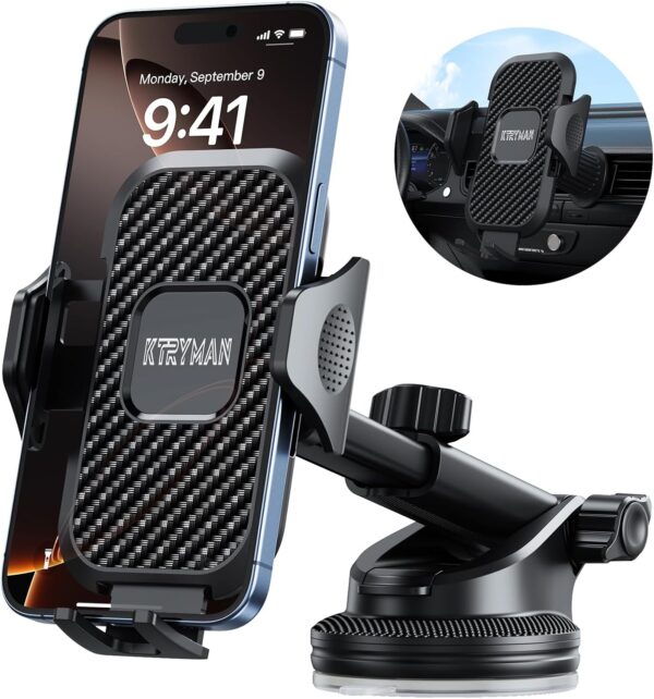 Universal Car Phone Holder Mount for Your Car Windshield Dashboard Air Vent, Car Mount Cell Phone Holder Desk Stand with Suction Cup Base and Telescopic Arm for iPhone Smartphones Cellphone