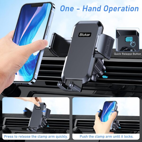 Car Phone Holder Mount, Super Stable Air Vent Cell Phone Car Mount with 2025 Metal Hook Clip, 360° Rotation,One Button Release for iPhone, Samsung, Google, and All Other Smartphones - Image 2