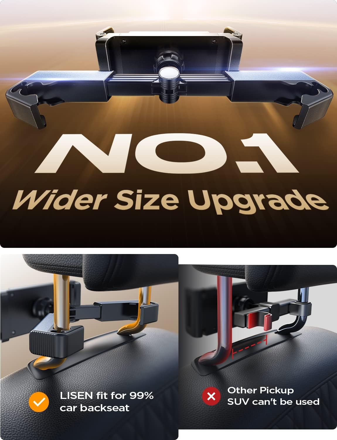 LISEN Tablet iPad Holder for Car Mount Headrest Must Have, iPad Car Holder Back Seat Travel Accessories Long Road Trip Essentials for Kids Black - Image 6