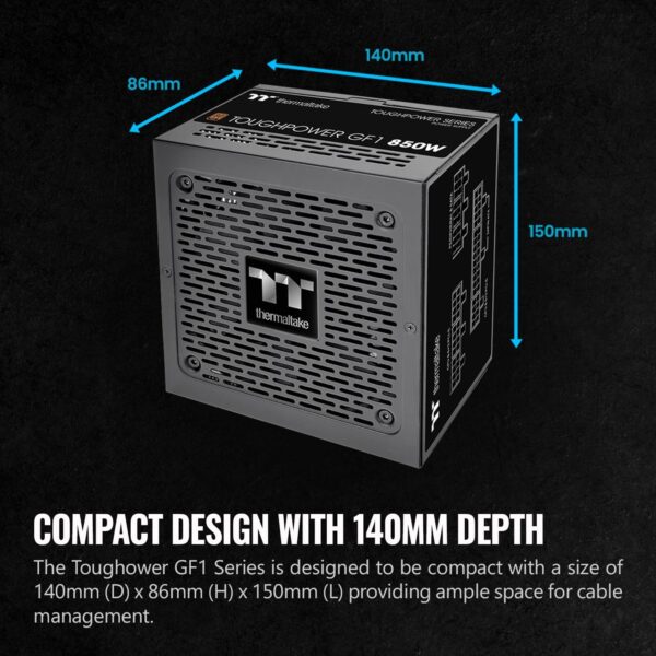 Thermaltake GF1 (2024) Fully Modular ATX 850W Power Supply - 80 Plus Gold - Ultra Quiet - Zero RPM, PS-TPD-0850FNFAGU-P - Image 3