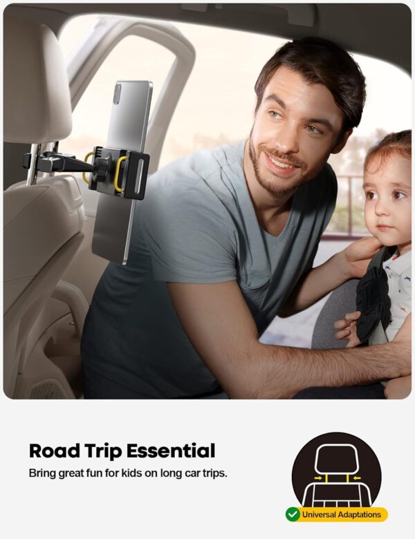 Lamicall Car Tablet Headrest Holder - Car Back Seat Headrest Tablet Mount Stand for Kids, Road Trip Essentials, Compatible with 2024 iPad Pro 11/13", Air Mini, Galaxy Tab, 4.7-13" Tablet, Black - Image 2