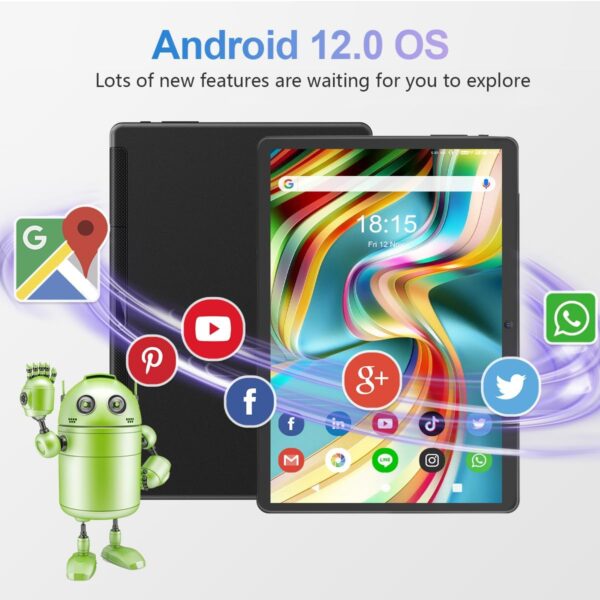 Tablet 10.1 inch Android 12 Tablet 2024 Latest Update Octa-Core Processor with 64GB Storage, Dual 13MP+5MP Camera, WiFi, Bluetooth, GPS, 512GB Expand Support, IPS Full HD Display (Black) - Image 4