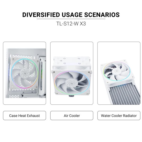 Thermalright TL-S12W X3 CPU Fan 120mm Case Cooler Fan Comes with ARGB Lighting Effect,PC PWM Silent Computer Fan with 1500RPM Speed, CPU Cooling Fan White（3-Pack） - Image 6