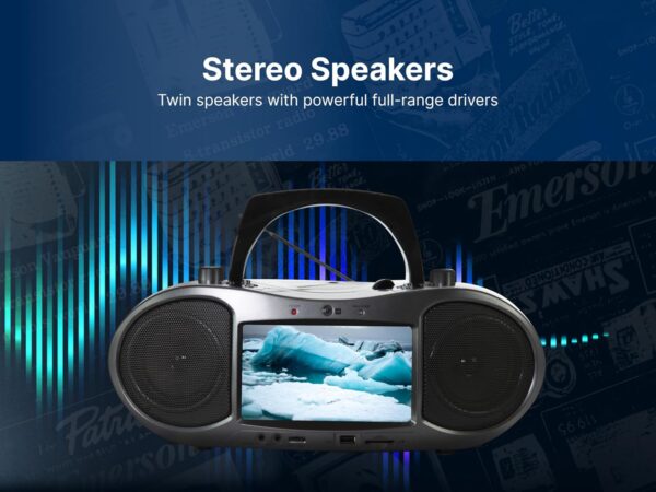 Emerson EDL-2560H Bluetooth DVD Boombox Multimedia Player, Portable Entertainment with 7'' LCD Screen, Digital TV Tuner, Bluetooth Streaming, CD/MP3 Player, AM/FM Radio, USB/SD Playback, Twin Speakers - Image 7