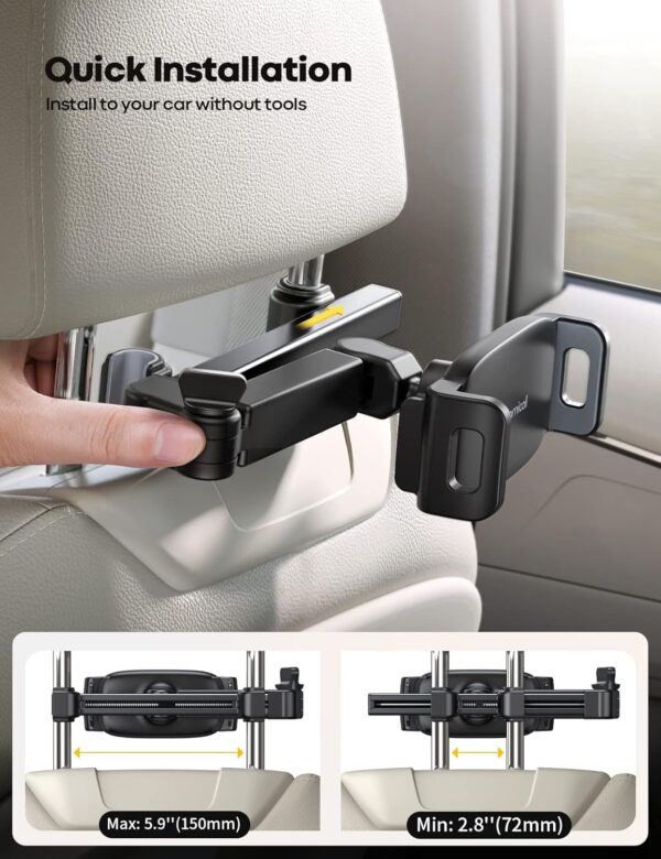 Lamicall Car Headrest Tablet Holder - [3 in 1 Extension Arm] Adjustable Tablet Car Mount for Back Seat, Road Trip Essentials for Kids, for 4.7-11" Tablet Like iPad Pro, Air, Mini, Galaxy, Fire, Black - Image 4