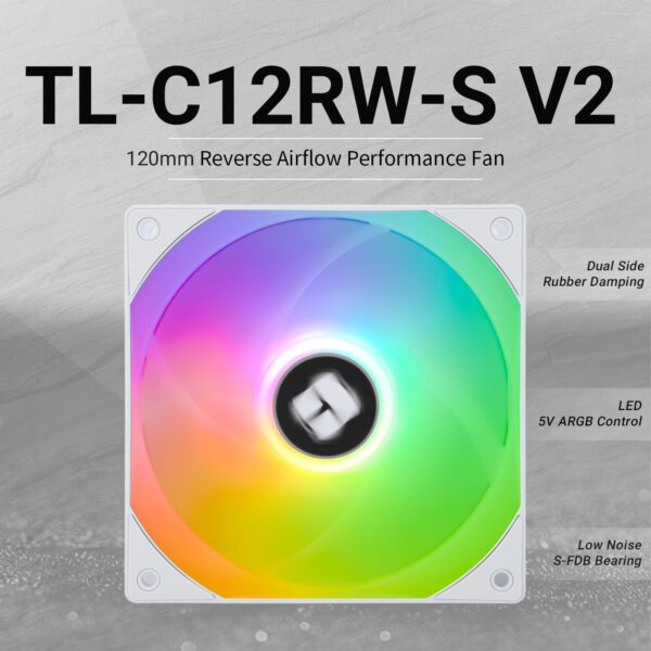 Thermalright TL-C12RW-S V2 CPU Fan 120mm ARGB Case Cooler Fan, 4pin PWM Connector Silent Computer Fan with S-FDB Bearing Included,up to 1500RPM Cooling Fan(White ARGB) - Image 2