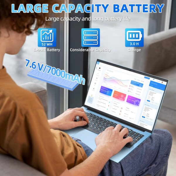 15.6 Inch Laptops, Windows 11 Laptop with 36GB RAM 128GB EMMC 2048GB SSD, Celeron N5095 Quad-Core, WiFi 6, 180° Open Angle, HDMI, Type-C, 7000mAh Battery, USB 3.2 * 3, Portable Notebook - Image 6