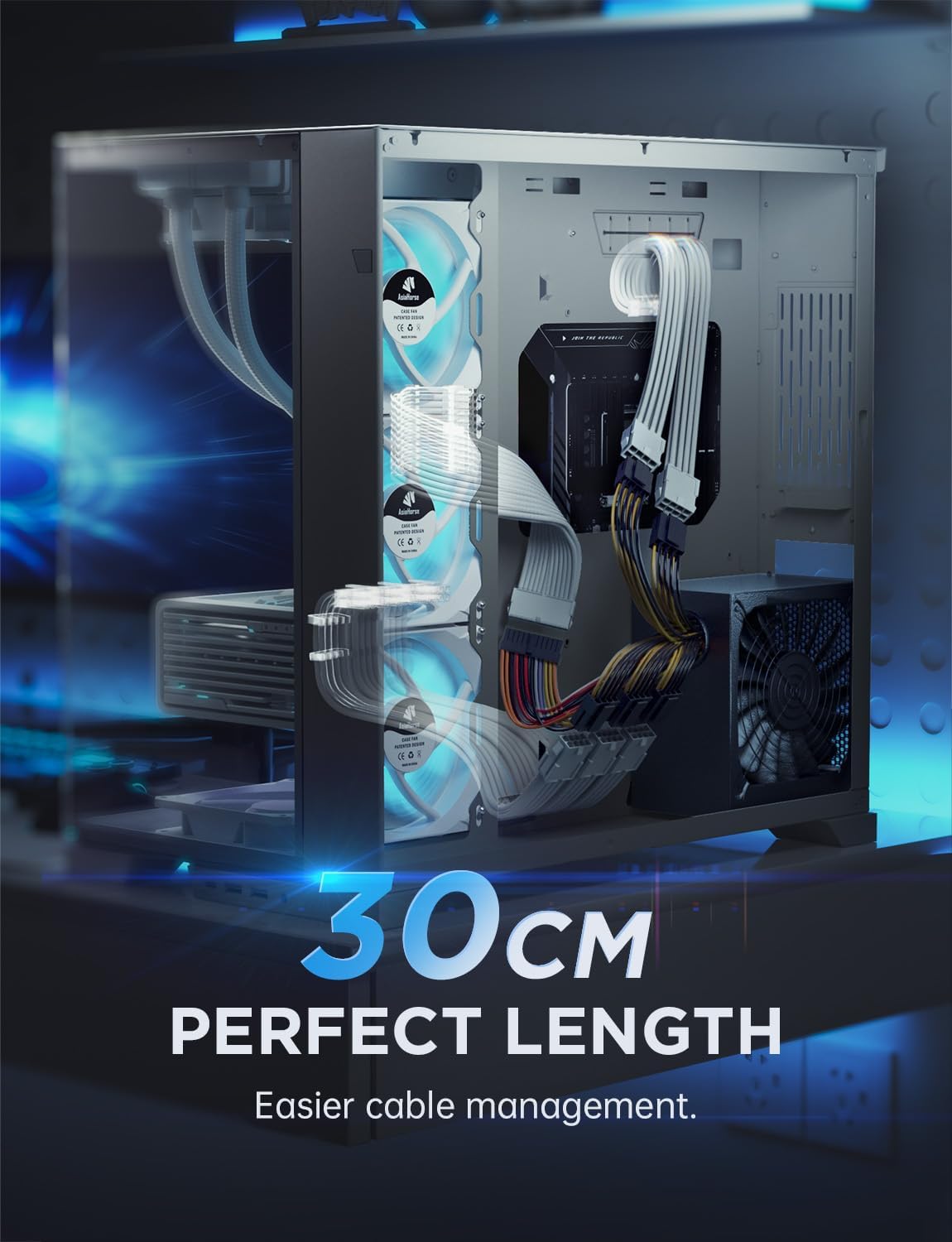 AsiaHorse Power Supply Sleeved Cable, 16 AWG PSU Extension Cable Kit of White Connector, 1x24Pin/2x4+4 EPS/3x6+2 PCI-E, 30cm Length with Combs-White - Image 8