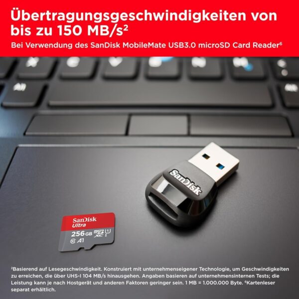 SanDisk 256GB Ultra microSDXC UHS-I Memory Card with Adapter - Up to 150MB/s, C10, U1, Full HD, A1, MicroSD Card - SDSQUAC-256G-GN6MA [New Version] - Image 3