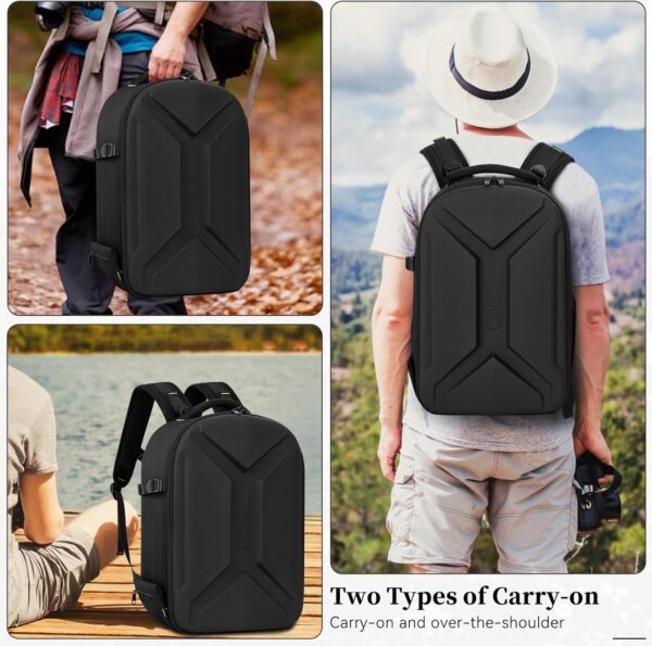 TORIBIO Hardshell Camera Backpack, DSLR/SLR/Mirrorless Photography Camera Bag, Waterproof Camera Case with Tripod Holder & Laptop Compartment Compatible with Canon/Nikon/Sony, Black - Image 7
